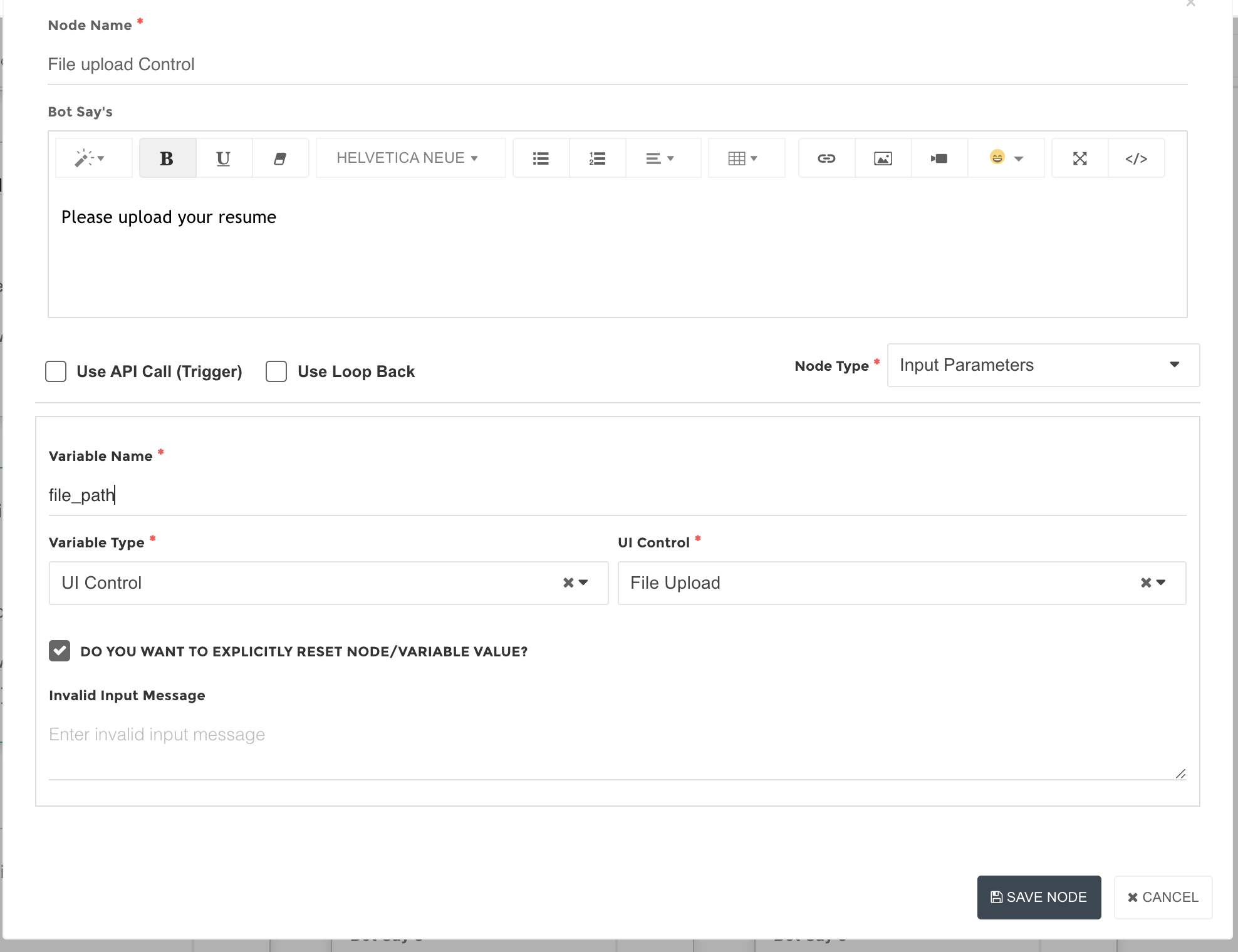UI Controls in Chatbot
